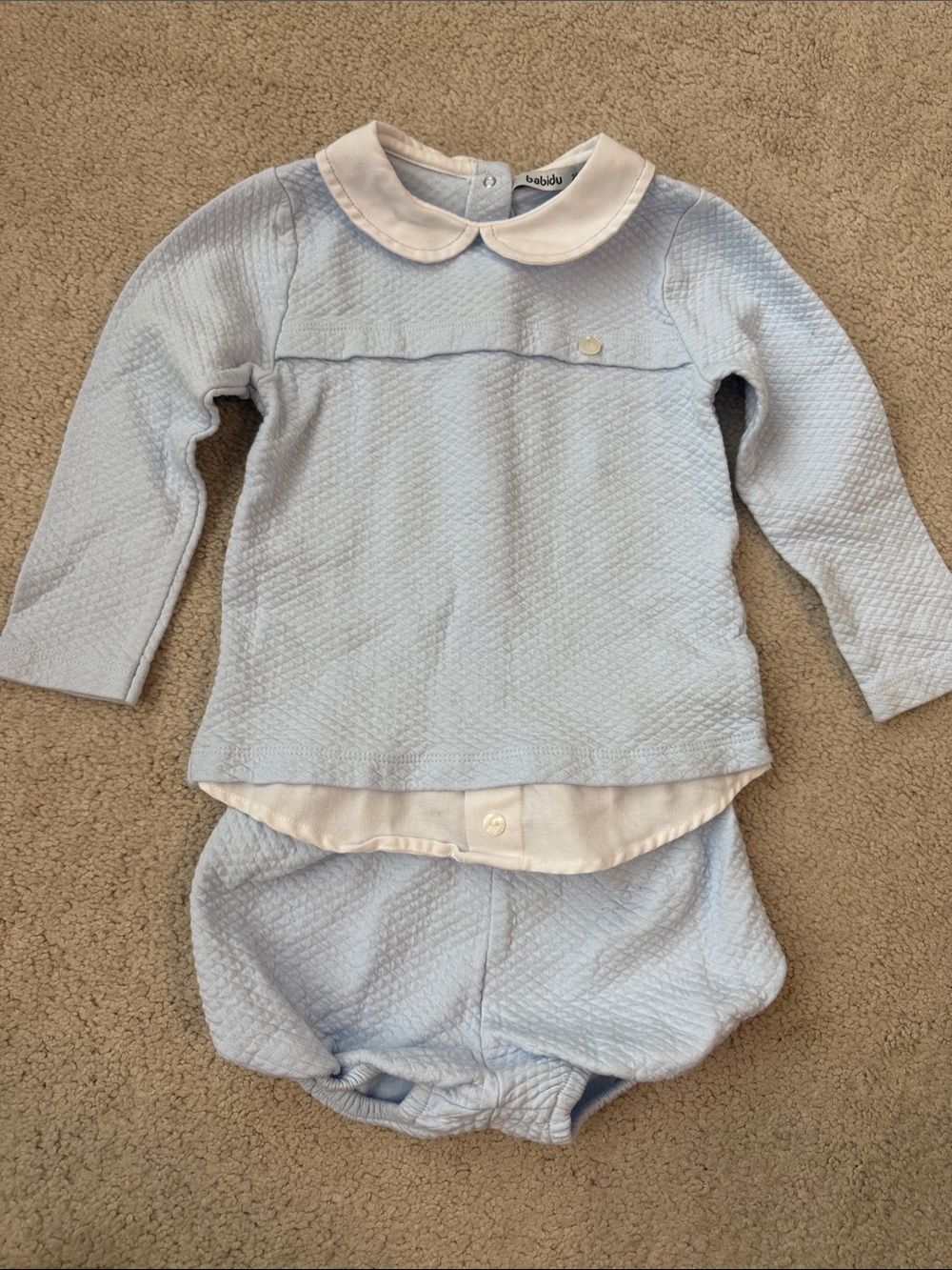 Babidu Baby Blue Quilted Two-Piece Set with Peter Pan Collar